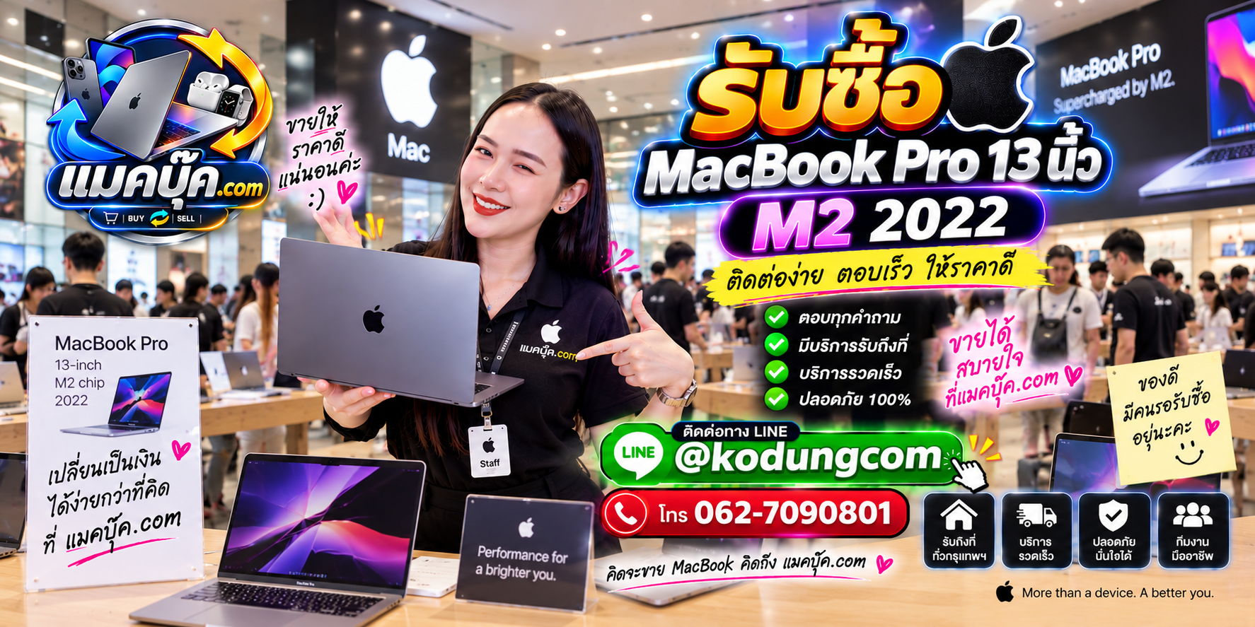 ภาพเครื่อง MacBook Pro 13 นิ้ว M2 2022 สำหรับประเมินราคารับซื้อ
